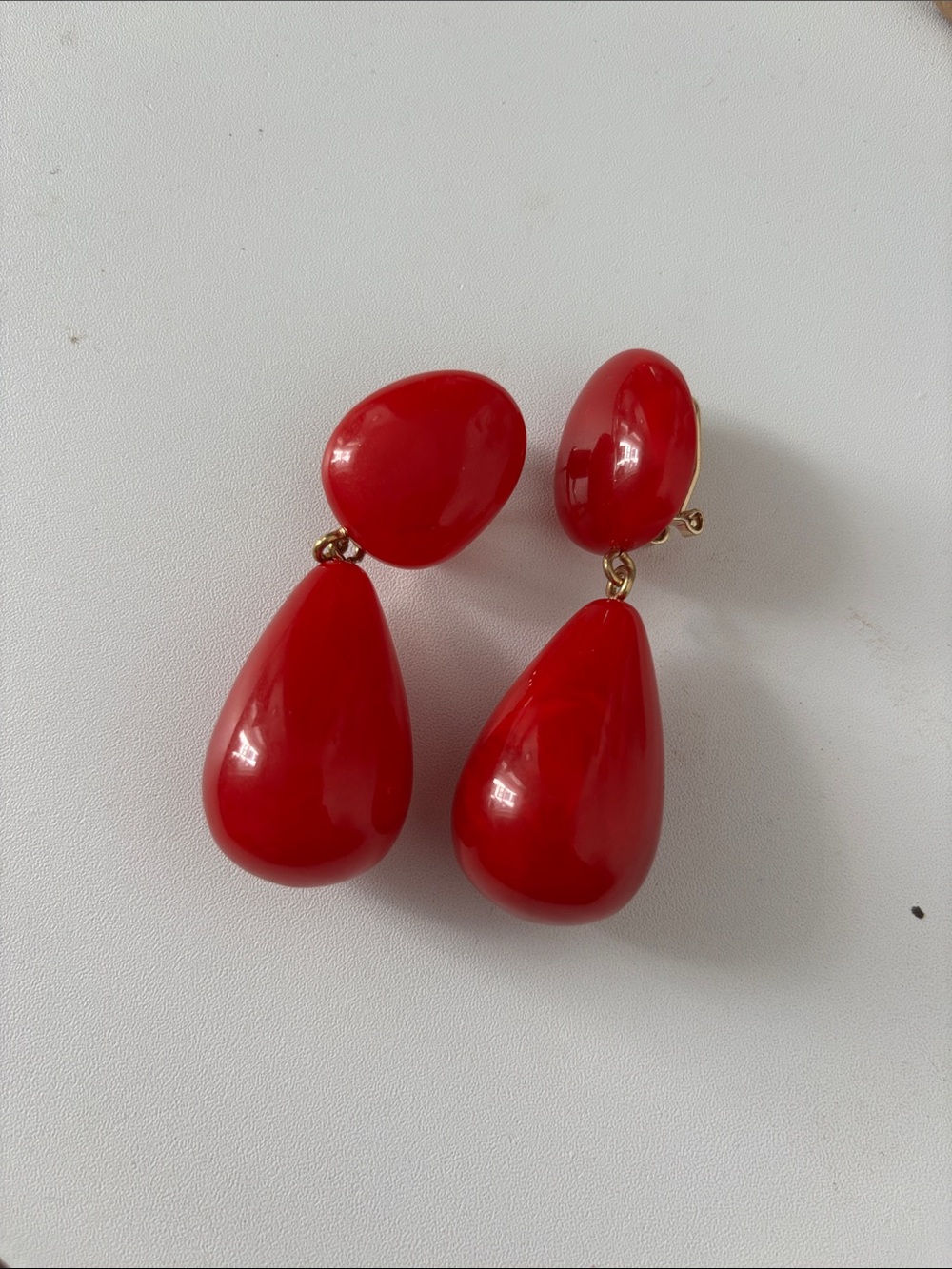 Red Teardrop Clip-On Earrings - Women Jewelry